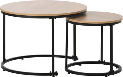MODFU Eiken ronde salontafel set 2-delig — nesttafels, 2 ronde bijzettafels voor woonkamer