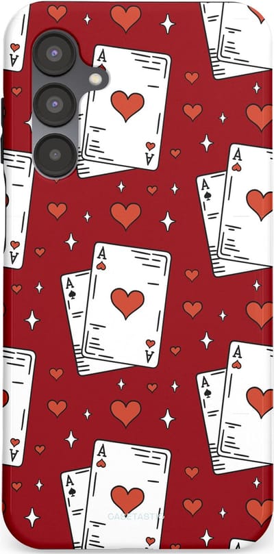Casetastic hoesje geschikt voor Samsung Galaxy A16 - Dubbellaagse bescherming - Kaarten Aas - Fashion Case - Bordeaux Wit Zilver
