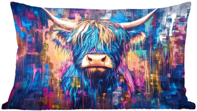 Sierkussens - Kussentjes Woonkamer - 60x40 cm - Schotse Hooglander - Abstract - Kleurrijk