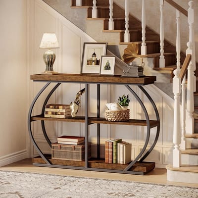 Tribesigns Consoletafel - Sidetable - Hout - Bruin - Industrieel - 105 x 30 x 80 cm - Console Tafel voor Hal, Woonkamer, Entree