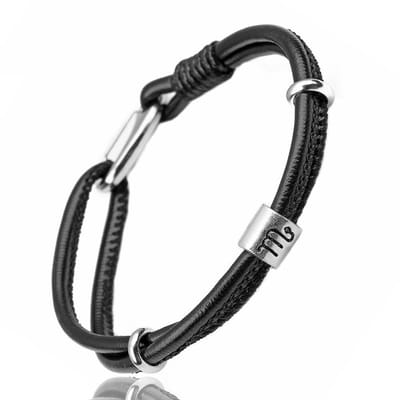 Schorpioen / Scorpio - Leren Armband met Sterrenbeeld Hanger - Zwart Leer - Staal - Astrologie - Armbanden - Papa Cadeau Voor Mannen - Vaderdag
