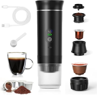 Draagbaar koffiezetapparaat - 3-in-1 - Koffiezetapparaat - Elektrische Espresso Apparaat - Oplaadbaar - Capsule Koffie - Gemalen Koffie - Reis & Camping Koffiezetapparaa 12 volt