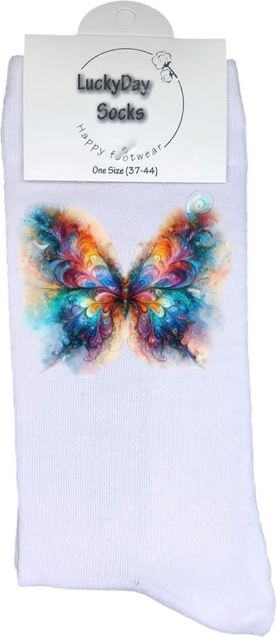 Vlinder - Opkikker - Grappige sokken - Valentijns cadeau - Verjaardag cadeau - Grappig - Leuke sokken - Vrolijke sokken - Multi color - Kerst Sokken - Vaderdag - Moederdag - Kerstcadeau - Socks die Happy maken - 37-44