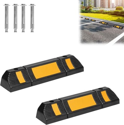 Wielstoppers - Parkeerblokkering Parkeerhulp - Voertuig Schade Voorkomen - Reflecterende Strepen - 60 x 12 x 10 cm - Zwart