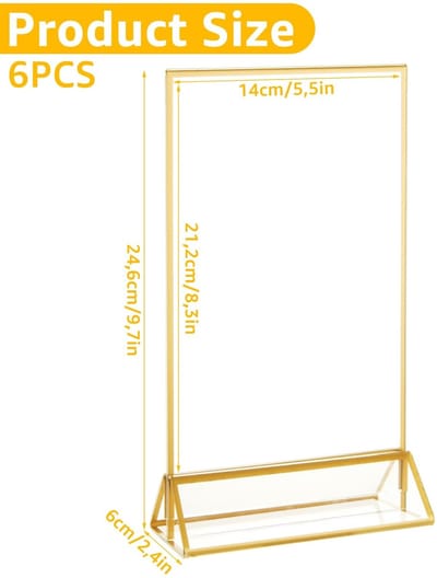 Dailygoods- Fotolijsten Goud - 6 Stuks - Acryl Tafelstandaard - Menukaarthouders - Bruiloft - Tentoonstellingen - Eenvoudige Montage - Bordhouder