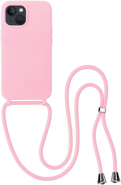 Hoes Geschikt voor iPhone 13 Mini Hoesje Met Koord - Telefoonhoesje Geschikt voor iPhone 13 Mini Backcover Met Afneembaar Koord - Lichtroze