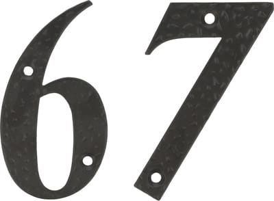 AMIG Huisnummer 67 - massief gesmeed staal - 10cm - incl. bijpassende schroeven - zwart