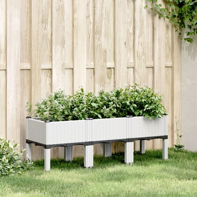 vidaXL - Plantenbak - met - poten - 120x40x42 - cm - polypropeen - wit
