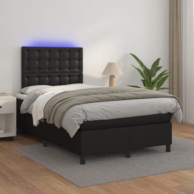 vidaXL - Boxspring - met - matras - en - LED - kunstleer - zwart - 120x200 - cm