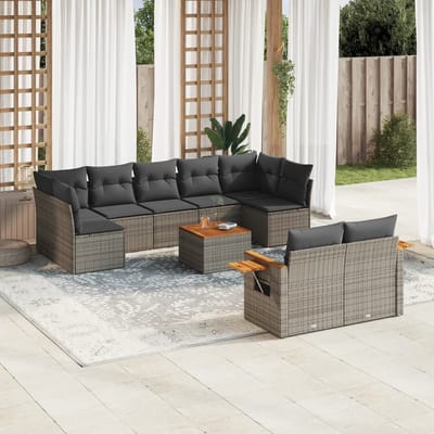 vidaXL - 10-delige - Loungeset - met - kussens - poly - rattan - grijs
