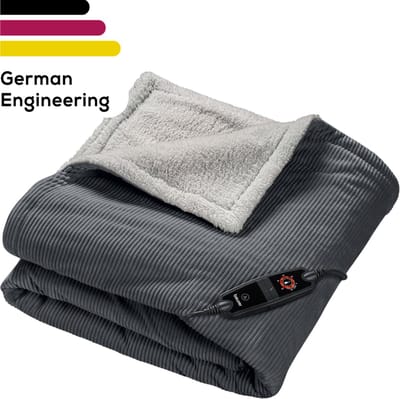 Beurer Elektrische Deken Premium - Warmtedeken - 1 persoons 180x130cm - BSS (Beurer Safety System) - Corduroy - Grijs - 3 Jaar Garantie