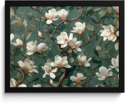 Poster in lijst - Fotolijst 40x30 cm - Posters - Bloemen - Takken - Wit - Klassiek - Posterlijst zwart - Decoratie - Wanddecoratie woonkamer - Muurdecoratie slaapkamer