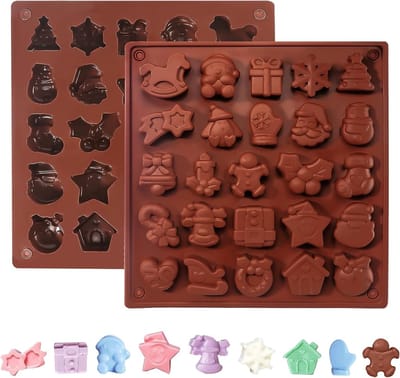 Siliconen Chocoladevorm en Bonbonvorm - 2 Stuks voor Kerst Chocolade, Jelly en IJsblokjes Maken