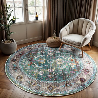 Muratap Picasso pablo vintage rond vloerkleed groen / multi laagpolig- 240