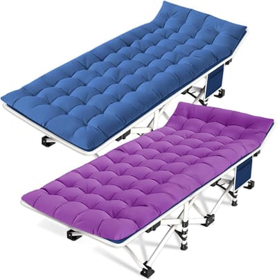 Kampeerbed Set - Opklapbaar Bed - Buiten Ontspannen - Inclusief Matras - 190 cm Lang - Blauw Paars