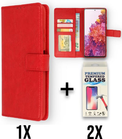 Casemania Hoesje Geschikt voor Oppo A78 5G Rood & 2X Glazen Screenprotector - Portemonnee Book Case - Kaarthouder & Magneetlipje