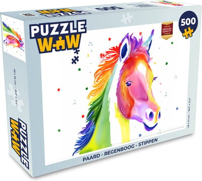 Puzzel Paard - Regenboog - Stippen - Meisjes - Kinderen - Meiden - Legpuzzel - Puzzel 500 stukjes