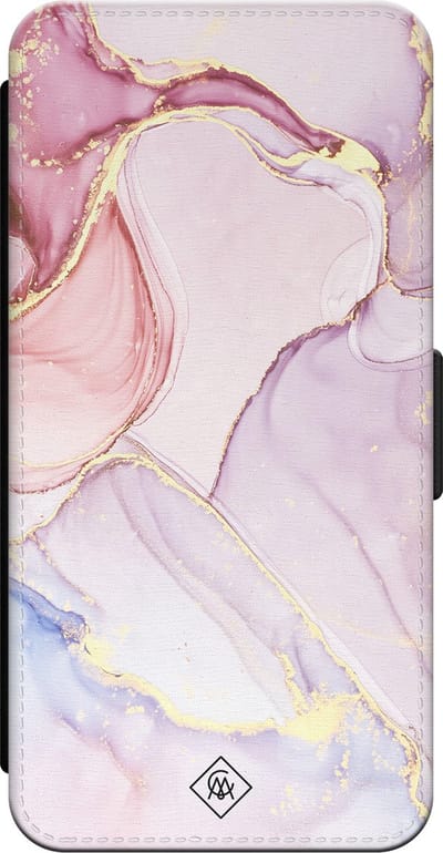 Casimoda® bookcase - Geschikt voor iPhone 15 - Hoesje met pasjeshouder - Marmer roze paars - Paars - Kunstleer