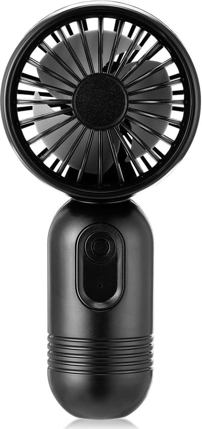 Een handzame miniventilator met drie snelheidsstanden, geschikt voor op reis of buitenactiviteiten, oplaadbaar via USB, wimperventilator, zwart.