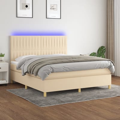 vidaXL - Boxspring - met - matras - en - LED - stof - crèmekleurig - 160x200 - cm