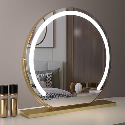 Verstelbare make-upspiegel - Tafelspiegel met licht - Schoonheidsroutine verbeteren - 360 graden draaibaar - 50 x 50 cm - Goud