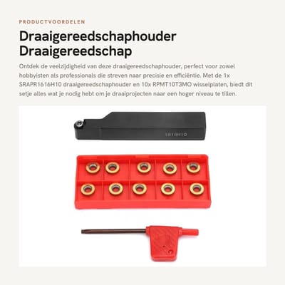 Dailygoods- Draaigereedschaphouder Roestvrij Staal - 1x SRAPR1616H10 - 10x RPMT10T3MO Wisselplaten - Sleutel - Hoog Rendement - Schokbestendig - Gereedschaphouder