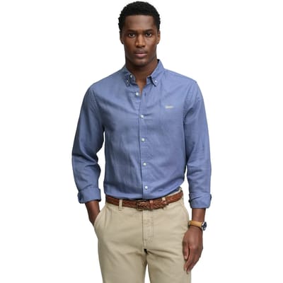 Superdry Katoenen Linnen Overhemd met Lange Mouwen Blue Grootte: L