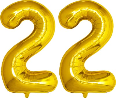 Folie Ballon Cijfer 22 Jaar Goud Verjaardag Versiering Helium Cijfer Ballonnen Feest versiering Met Rietje - 86Cm