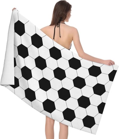 Voetbal Badlaken - Strandhanddoek Zwemhanddoek - Strand en Zwembad - Superzacht Absorberend - 80x130cm - Zwart Wit