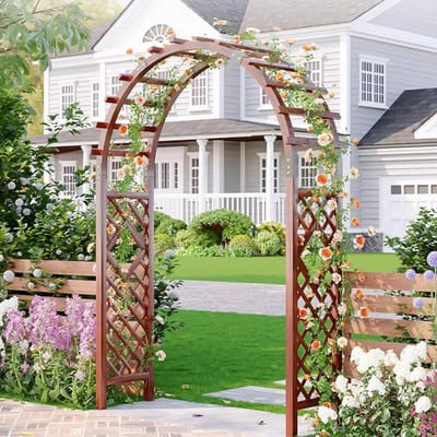 Houten Rozenboog - Tuinboog - Klimplanten Ondersteunen - Met Geïntegreerde Plantenbakken - 160 cm - Donkerbruin