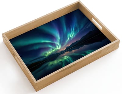 Dienblad hout 40x30 cm - Schootdienblad - Noorderlicht - Kleurrijk - Bergmeer - Borrelplank rechthoek - Plateau dienbladen