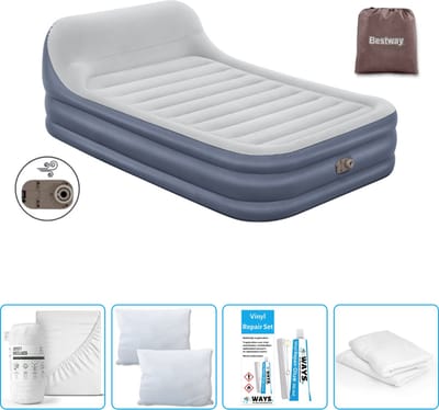 Bestway luchtbed - 2-Persoons - 152 x 226 x 46 cm - Grijs - Inclusief pomp - Hoeslaken - Kussen - Kussenbeschermer en Reparatieset