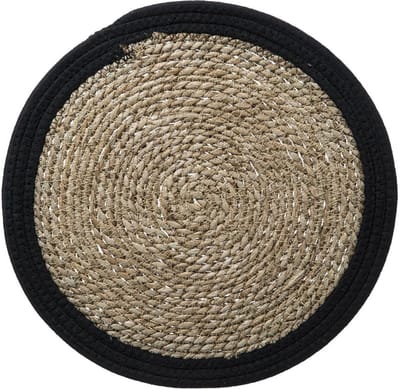 Secret de Gourmet Tafel Placemat - zeegras naturel/zwart - rond - 39 cm - Onderleggers - Ontbijt en Diner