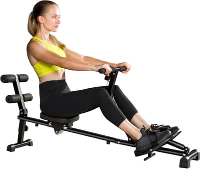 Roeimachine met Sit-up Functie - Cardioapparaat Thuistraining - Full Body Workout - 12 Weerstandsniveaus - 100 kg Draagvermogen - Zwart