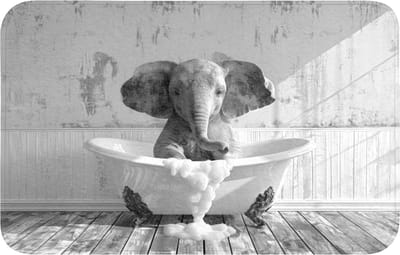 WC mat 80x50 cm - Antislip - Olifant - Vintage - Dieren - Zwart - Wit - Toiletmat - Vloermat - Douchemat - Toilet tapijt - Toiletmatten