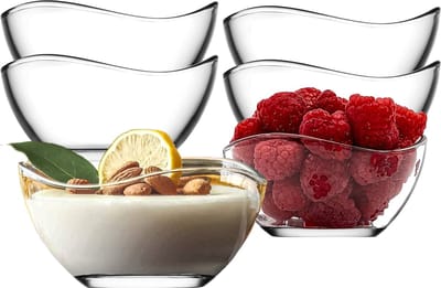 LAV Vira Glazen Kommen 310 ml (10 1/2 oz) Set van 6 Stuks | Live Comfy Dessert-ijskommen | Glazen Kommen voor Snacksaus | Kommen voor Salade en Voorgerechten | Glazen Kommenset voor Ontbijt | Stapelbare Kommenset, Vaatwasserbestendig