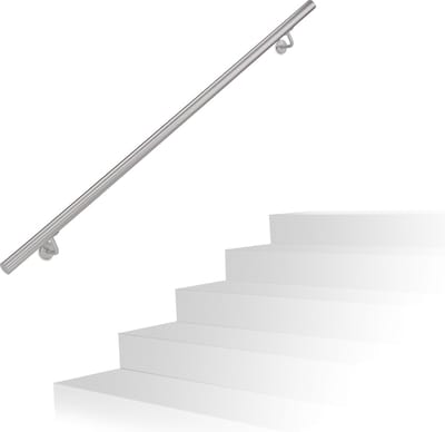 trapleuning - 150 cm - rvs - geborsteld - muurmontage - binnen & buiten - Ø 38 mm - met houder - zilver