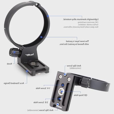 Statiefhouderring Lens - Lenskraag Steun - Stabilisatie Camera - Geïntegreerde Arca Plaat - 14.1 x 10.3 cm - Zwart