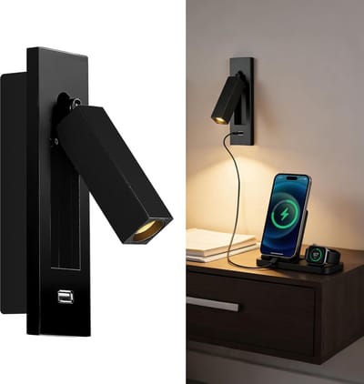 Wandmontage Leeslamp - Met Schakelaar - USB Poort - Verstelbaar - Inbouwbaar Hoofdeindlamp - Voor Slaapkamer - Zwart