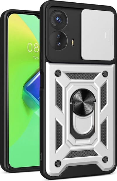 Coverup Hoesje - Geschikt voor Motorola Moto G73 Hoesje - Coverup Armor Ring Kickstand Back Cover met Camera Shield - Grijs