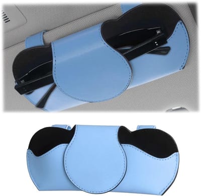 Famanu – Brillenhouder voor Auto Leer - Auto Zonneklep Opbergtas PU Leer - Zonneschermen Auto Organizer - Multifunctionele Brillenkoker - Voor alle Voertuigen (blauw)