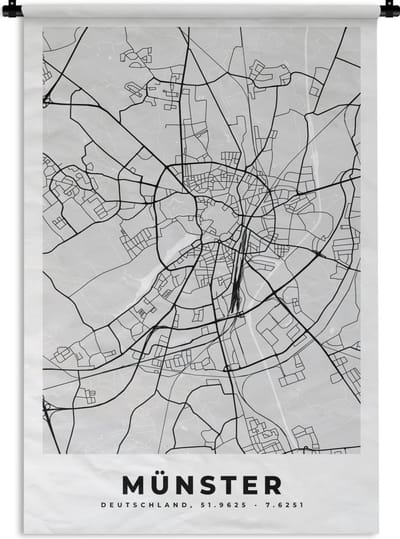 Wandkleed - Wanddoek - Plattegrond - Duitsland - Münster - Kaart - Stadskaart - 120x180 cm - Wandtapijt
