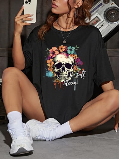 T-shirts Mode pour Femmes Imprimé Fleurs 3D Mode Décontracté Grande Taille Manches Courtes Col Rond Vêtements Harajuku Féminins 6XL brown