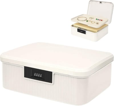 Afsluitbare medicijnbox met cijferslot - 2 lagen, opbergdoos voor waardevolle spullen, wit, 26 x 22 x 12 cm