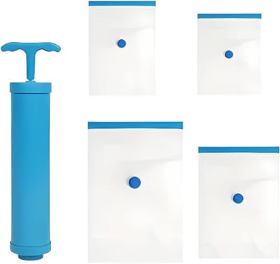 Vacuümzakken Set - Opbergzakken Compressie - Ruimte Besparen - Inclusief Handpomp - 20 Stuks 5 Maten - Blauw