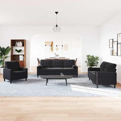 vidaXL - 3-delige - Loungeset - met - kussens - en - bolsters - fluweel - zwart