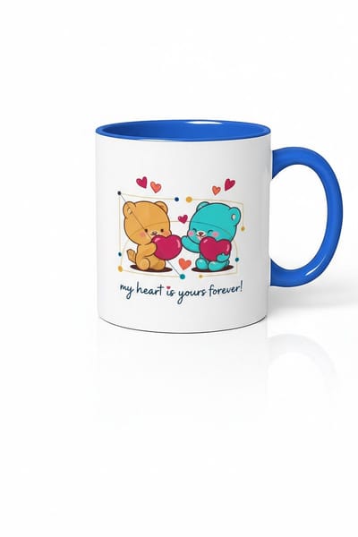 Mok Liefdesbeertjes 'My Heart Is Yours Forever' - Romantisch Valentijn Cadeau met Blauw Handvat