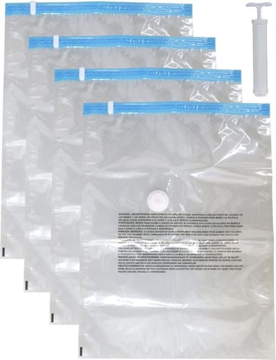 Vacuumzakken voor kleding/textiel - Vacuum opbergzakken - 4x - transparant - 60 x 80 cm - met pomp