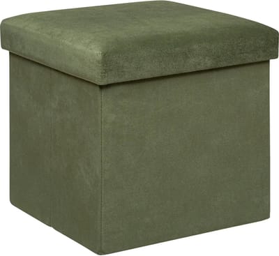 Atmosphera Poef/krukje/hocker Amber - Opvouwbare zit opslag box - fluweel Dennengroen - D38 x H38 cm - MDF/polyester