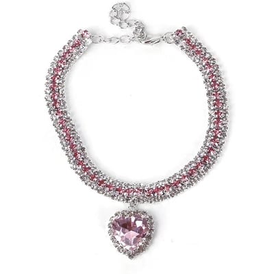Schattige Kattenhalsband Schoonheid Strass Steentjes Liefde Puppy Huisdier Hond Kat Halsketting Kattenhalsband Accessoires voor Kitten Kat Diamant Halsband Halsketting Hoge Kwaliteit S neck 20-25cm roze